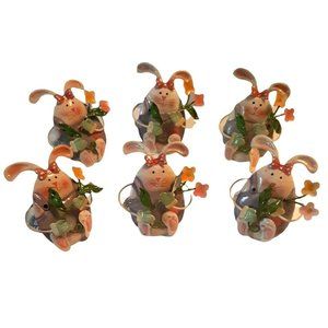 6 Metal Bunny Rabbit Napkin Rings Easter Floral FUN